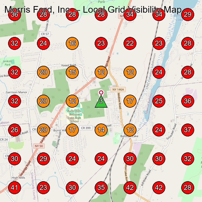 Morris Ford, Inc. GeoGrid visibility map for Lawn Care Service in Burnt Hills